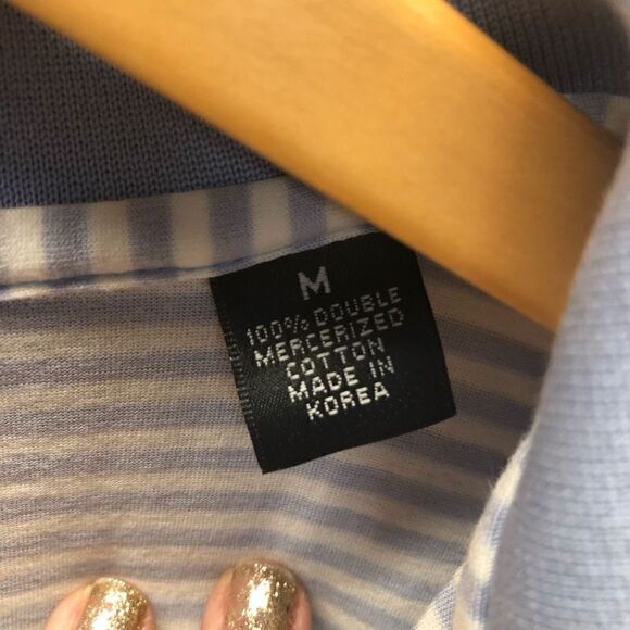 Meadowlands Golf Shop Collection Medium (M) Striped Polo Cardinal Blue and White - Picture 4 of 6